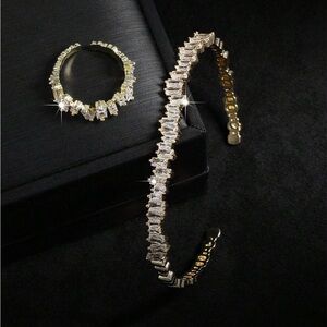 Elegant Gold Cubic Zirconia Bracelet and Ring set